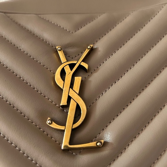 Authentic YSL Calfskin Matelasse Monogram Lou Camera Bag Dark Beige - Picture 6 of 14